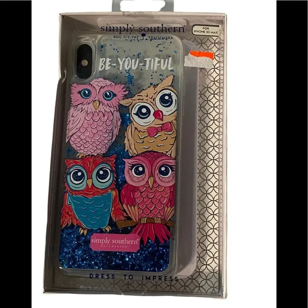 Simply Southern Phone case Owl Liquid Glitter iPhone XS Max NWT